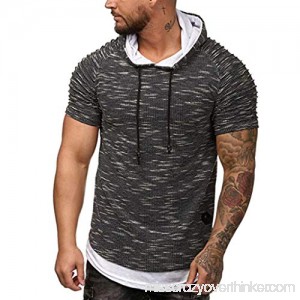 Mens Summer Hooded Fake Two Pieces Casual Gradient Hoodie Short Sleeve Fold Tops Dark Gray B07PRCYX25